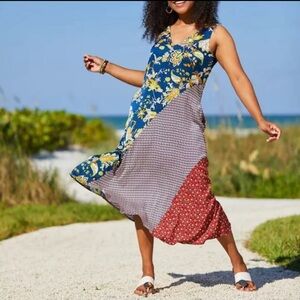 MelloDay Nordstrom Asymmetrical Floral Patchwork Colorful Dress